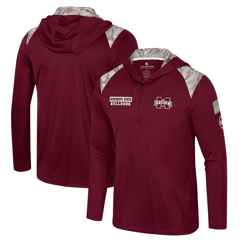 Veste à capuche zippée quart de tour pour homme Colosseum Maroon Mississippi State Bulldogs OHT Military Appreciation