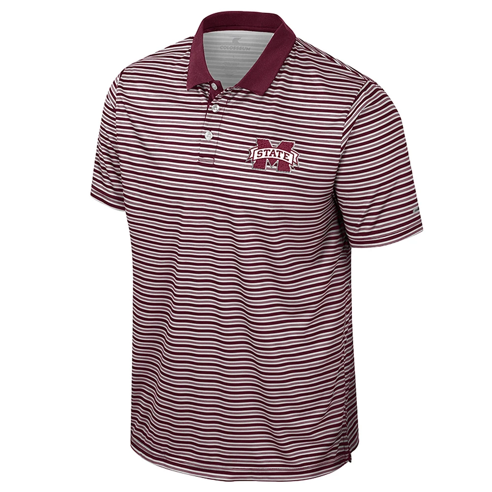 Men's Colosseum Maroon Mississippi State Bulldogs Striped Polo