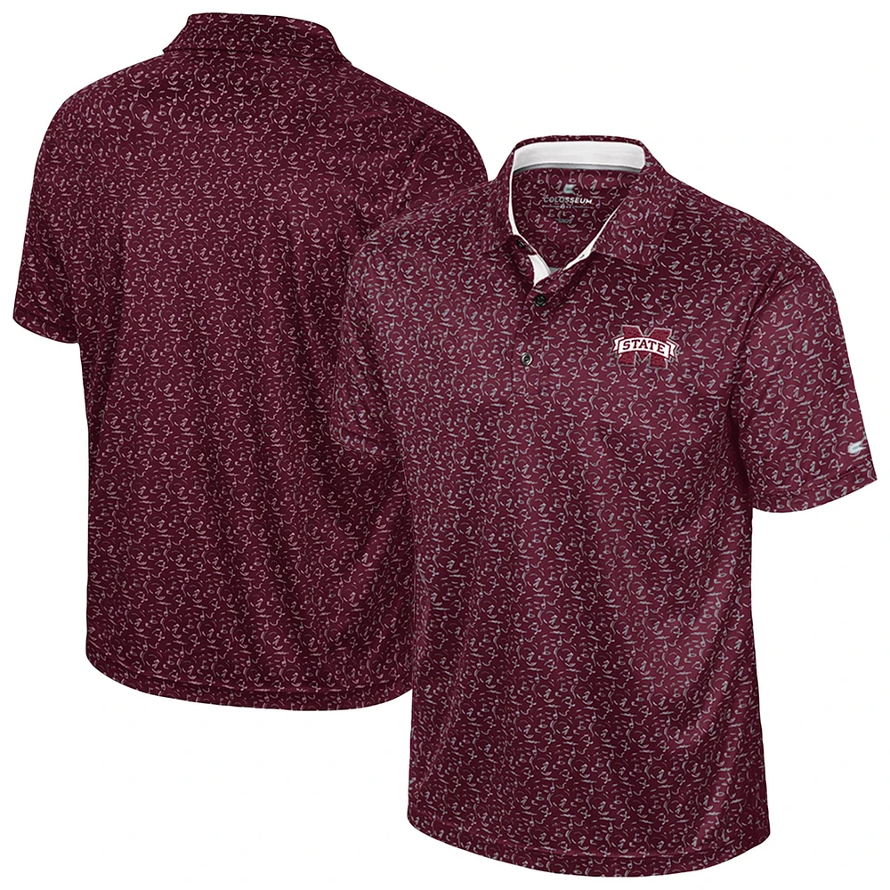 Men's Colosseum Maroon Mississippi State Bulldogs Sublimated Golf Polo