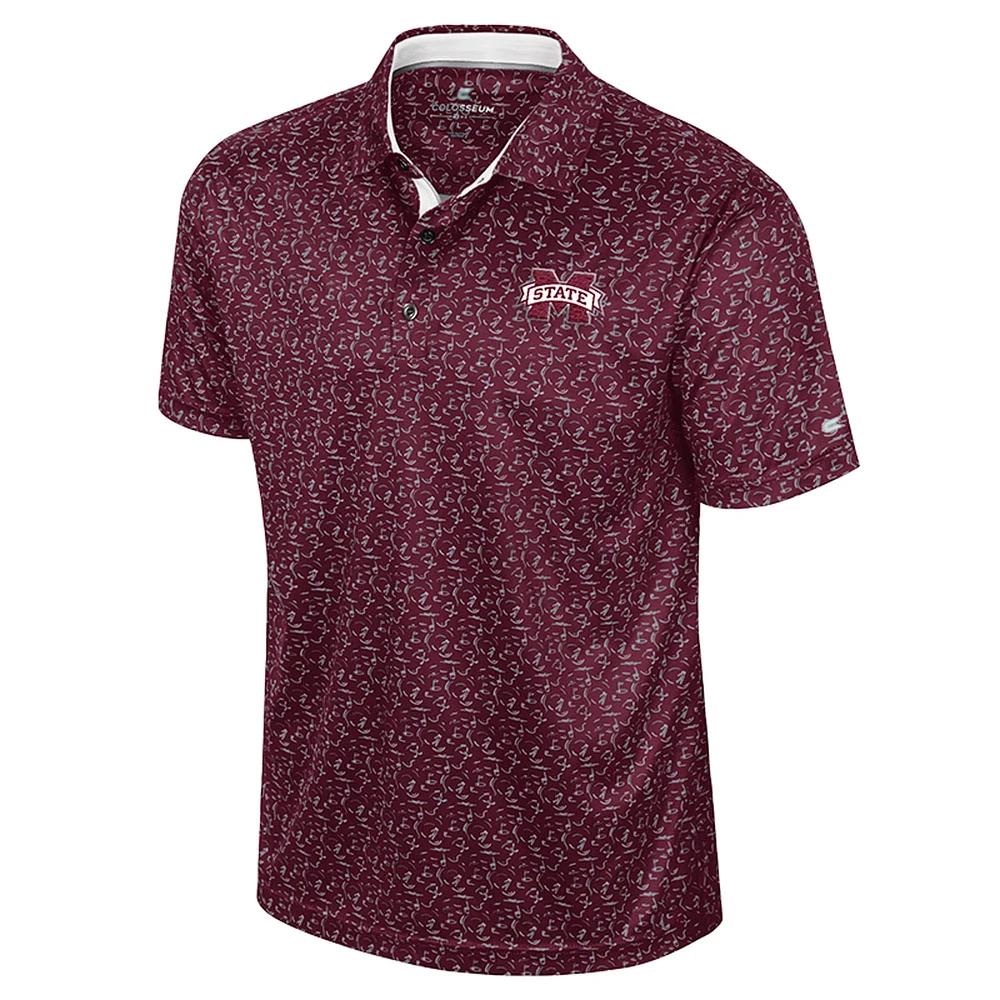 Men's Colosseum Maroon Mississippi State Bulldogs Sublimated Golf Polo