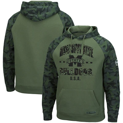 Men's Colosseum Olive/Camo Mississippi State Bulldogs OHT Military Appreciation Raglan Pullover Hoodie