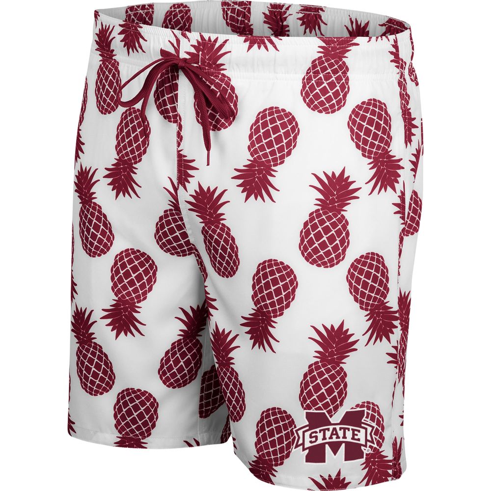 Men's Colosseum White/Maroon Mississippi State Bulldogs Pineapple Swim Shorts