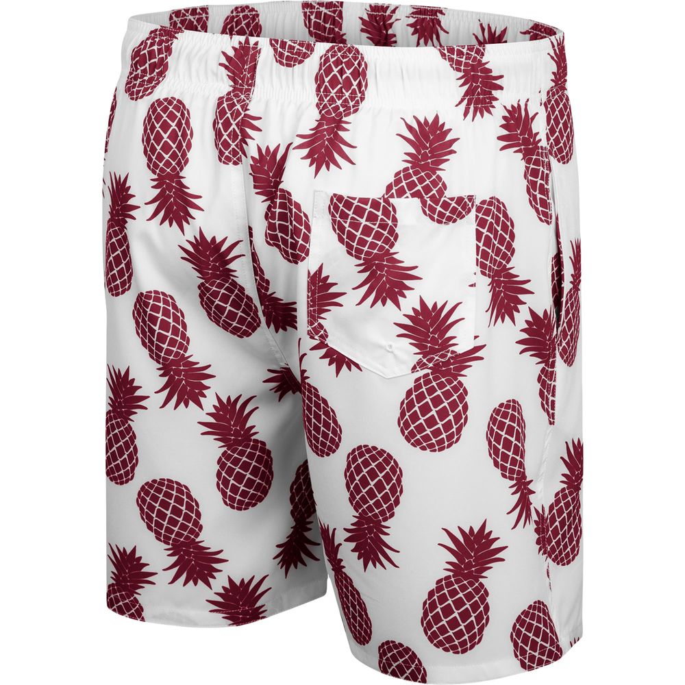 Men's Colosseum White/Maroon Mississippi State Bulldogs Pineapple Swim Shorts