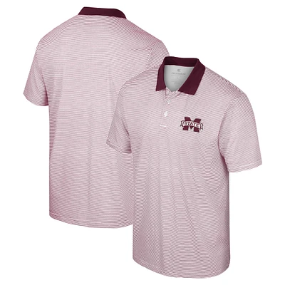 Men's Colosseum White/Maroon Mississippi State Bulldogs Print Stripe Polo