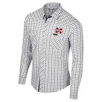 Men's Colosseum x Wrangler White Mississippi State Bulldogs Plaid Window Pane Long Sleeve Full-Snap Shirt