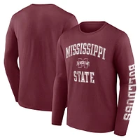 Fanatics pour hommes Maroon Mississippi State Bulldogs T-shirt à manches longues en détresse avec logo