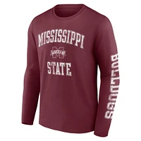 Fanatics pour hommes Maroon Mississippi State Bulldogs T-shirt à manches longues en détresse avec logo