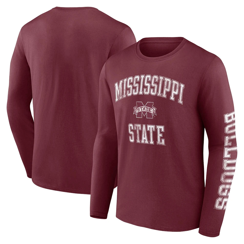 Men's Fanatics Maroon Mississippi State Bulldogs Distressed Arch Over Logo Long Sleeve T-Shirt