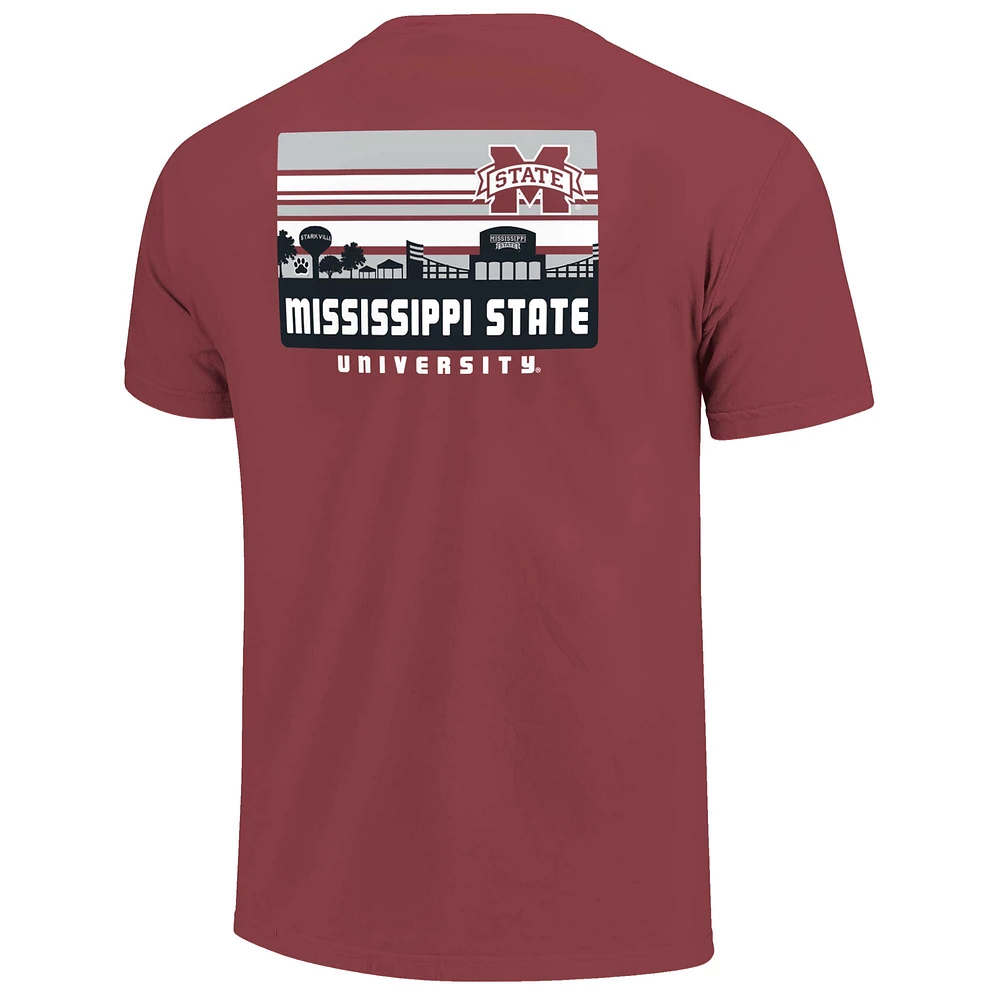 Men's Maroon Mississippi State Bulldogs Striped Campus Skyline T-Shirt