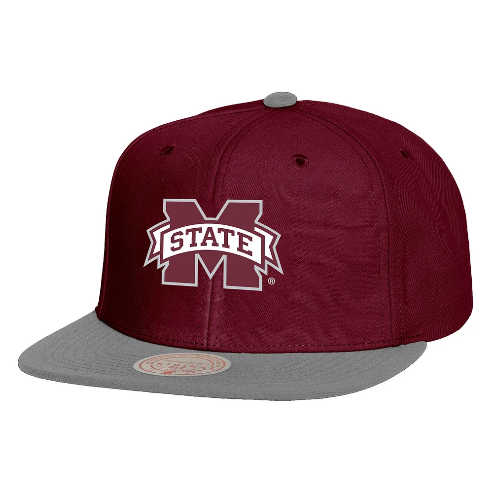 Casquette snapback 2 tons 2.0 pour hommes Mitchell & Ness marron/gris Mississippi State Bulldogs