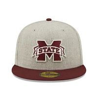 Men's New Era Heather Gray/Maroon Mississippi State Bulldogs Patch 59FIFTY Fitted Hat