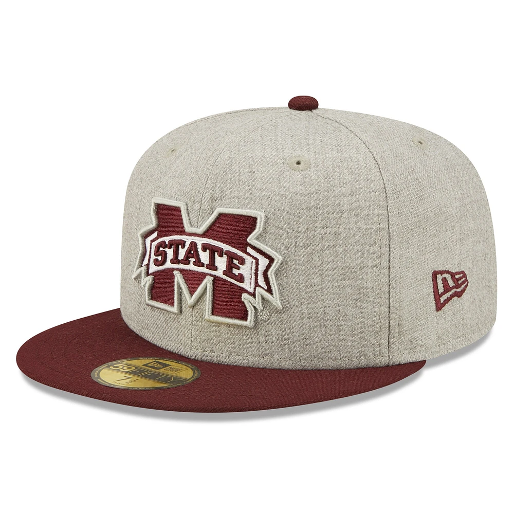 Men's New Era Heather Gray/Maroon Mississippi State Bulldogs Patch 59FIFTY Fitted Hat