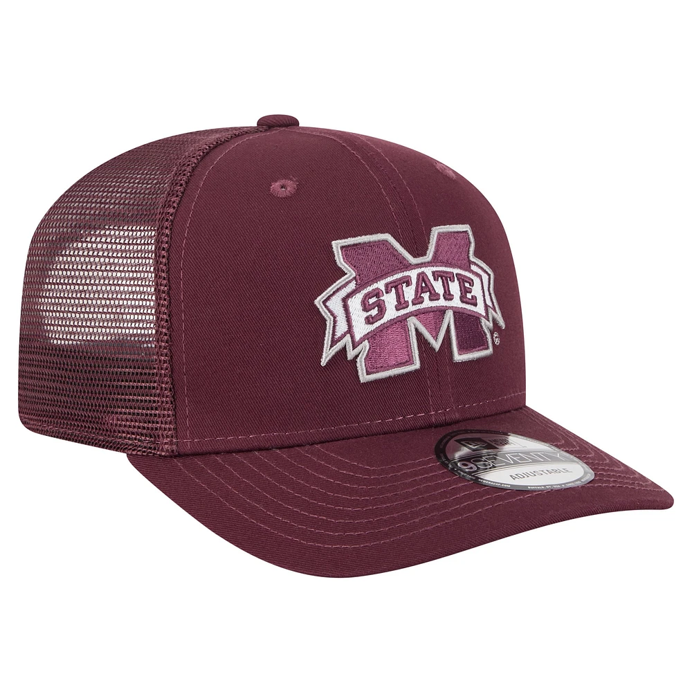 Men's New Era Maroon Mississippi State Bulldogs Primary 9SEVENTY Trucker Stretch-Snap Hat