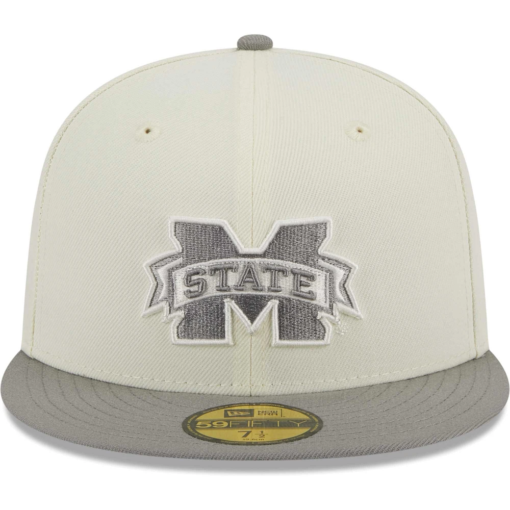 Casquette ajustée 59FIFTY pour homme New Era Stone/Grey Mississippi State Bulldogs chrome et béton