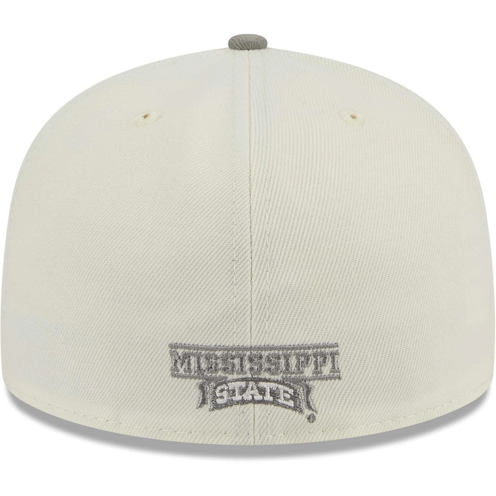 Casquette ajustée 59FIFTY pour homme New Era Stone/Grey Mississippi State Bulldogs chrome et béton