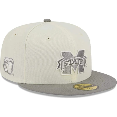 Casquette ajustée 59FIFTY pour homme New Era Stone/Grey Mississippi State Bulldogs chrome et béton