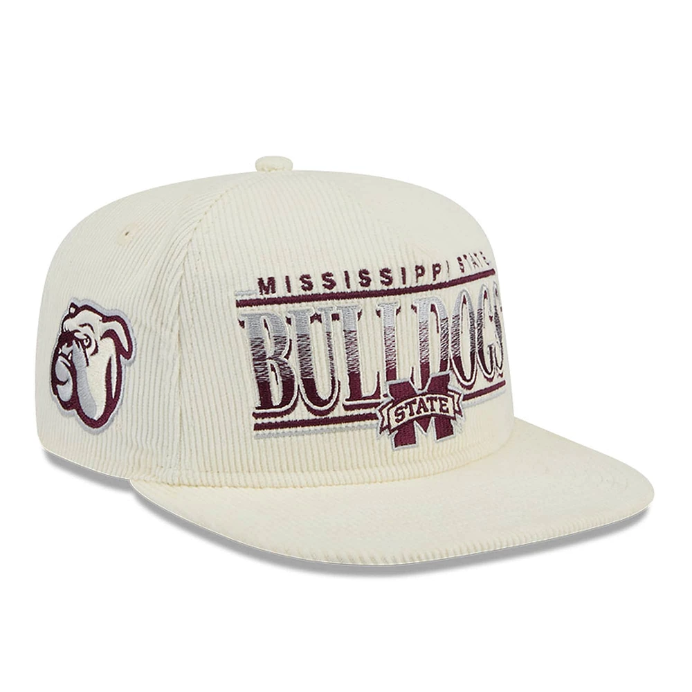 Casquette snapback en velours côtelé blanc Mississippi State Bulldogs Throwback Golfer New Era pour hommes