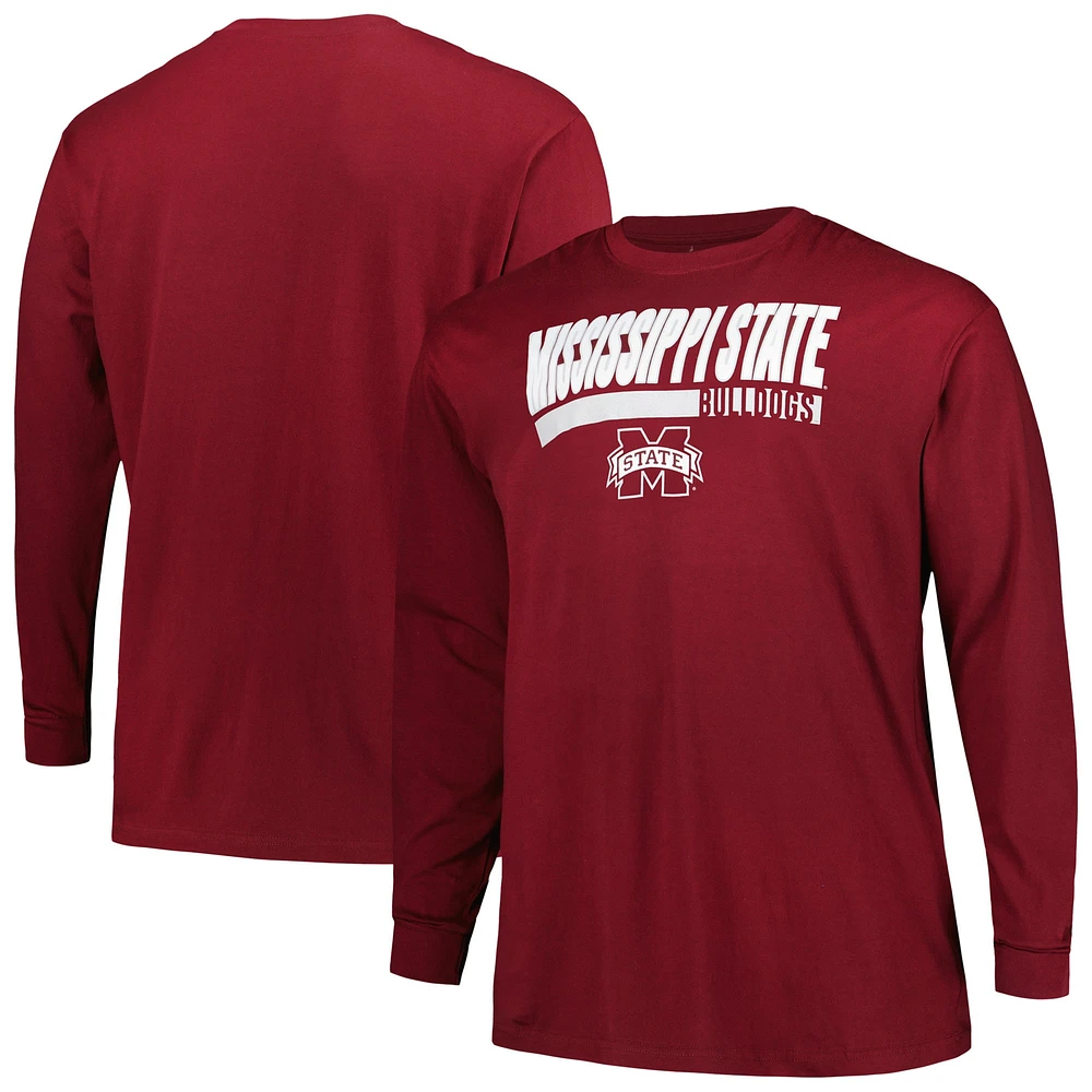 T-shirt à manches longues deux coups pour hommes Profile Maroon Mississippi State Bulldogs Big & Tall