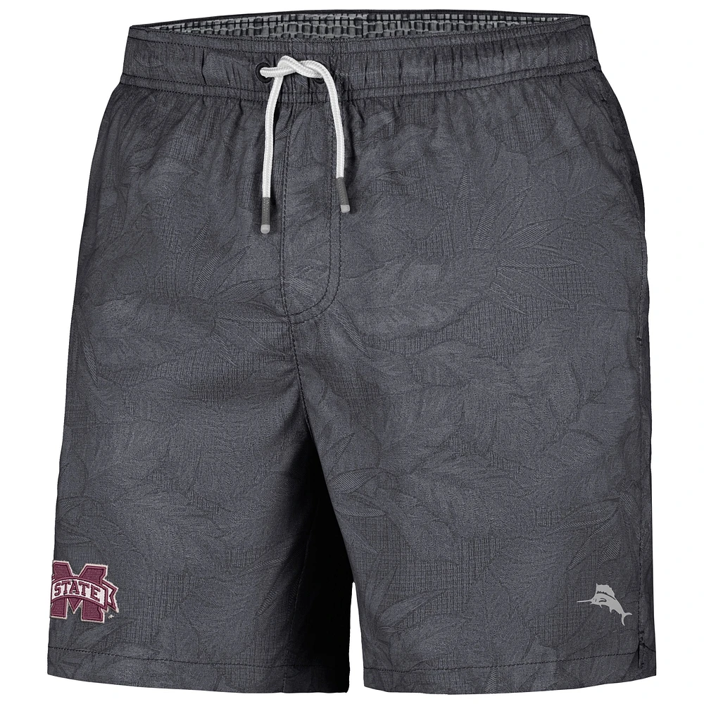 Men's Tommy Bahama Black Mississippi State Bulldogs Naples Layered Leaves Swim Trunks