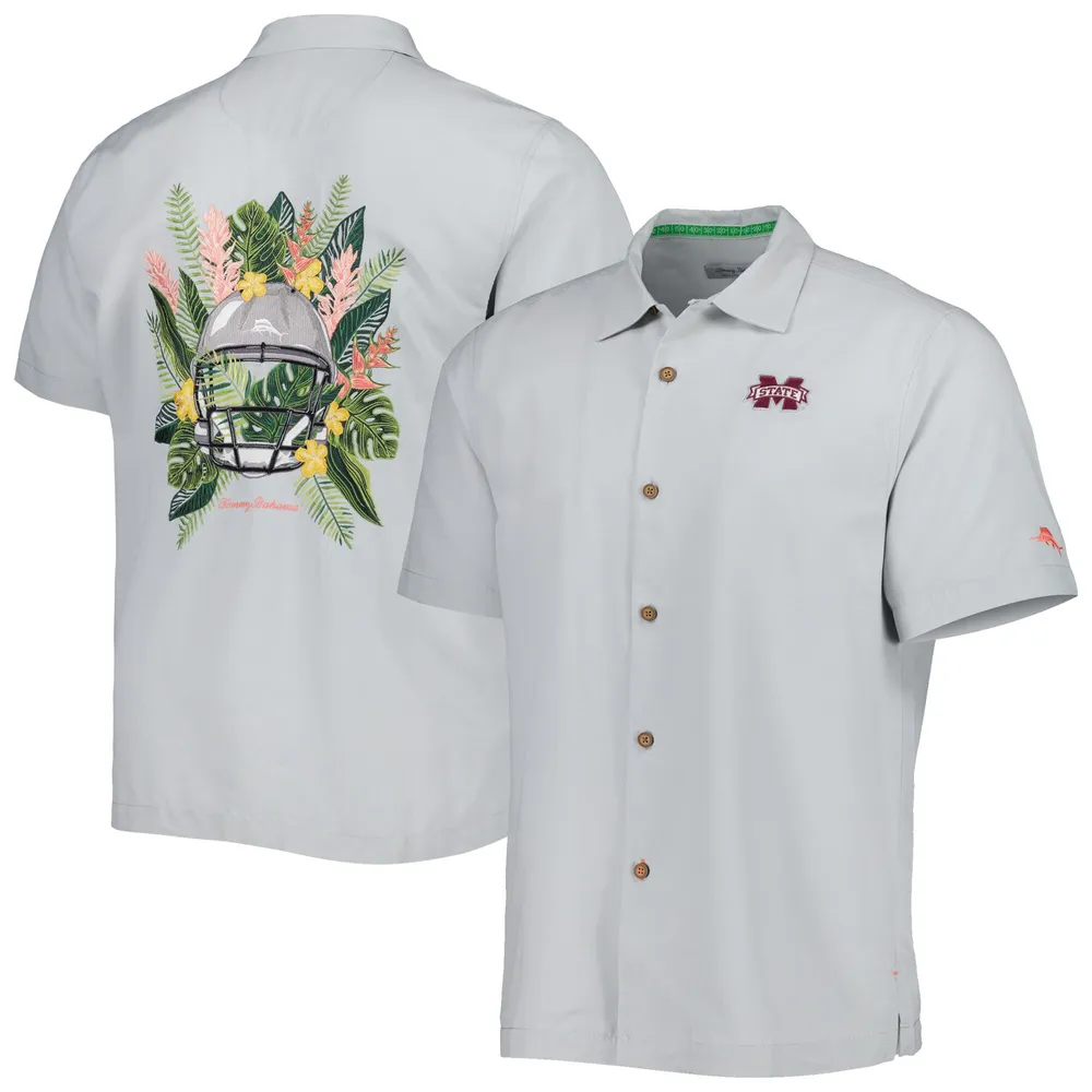Men's Tommy Bahama Gray Iowa State Cyclones Coconut Point Frondly Fan Camp  IslandZone Button-Up Shirt
