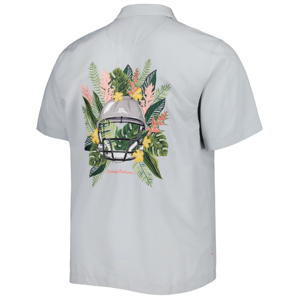 Men's Tommy Bahama Gray Mississippi State Bulldogs Coconut Point Frondly Fan Camp IslandZone Button-Up Shirt