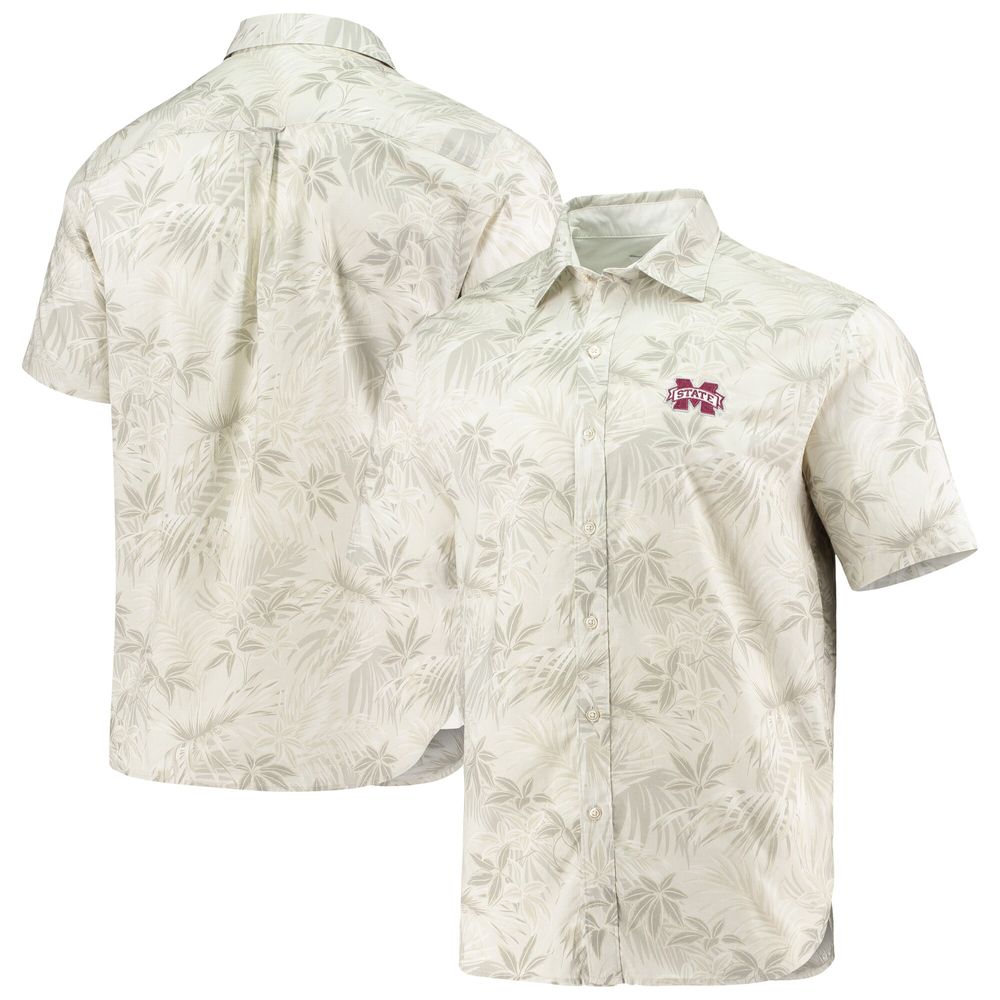 Men's Tommy Bahama Oatmeal Mississippi State Bulldogs Forest Fronds Button-Up Shirt