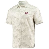 Men's Tommy Bahama Oatmeal Mississippi State Bulldogs Forest Fronds Button-Up Shirt