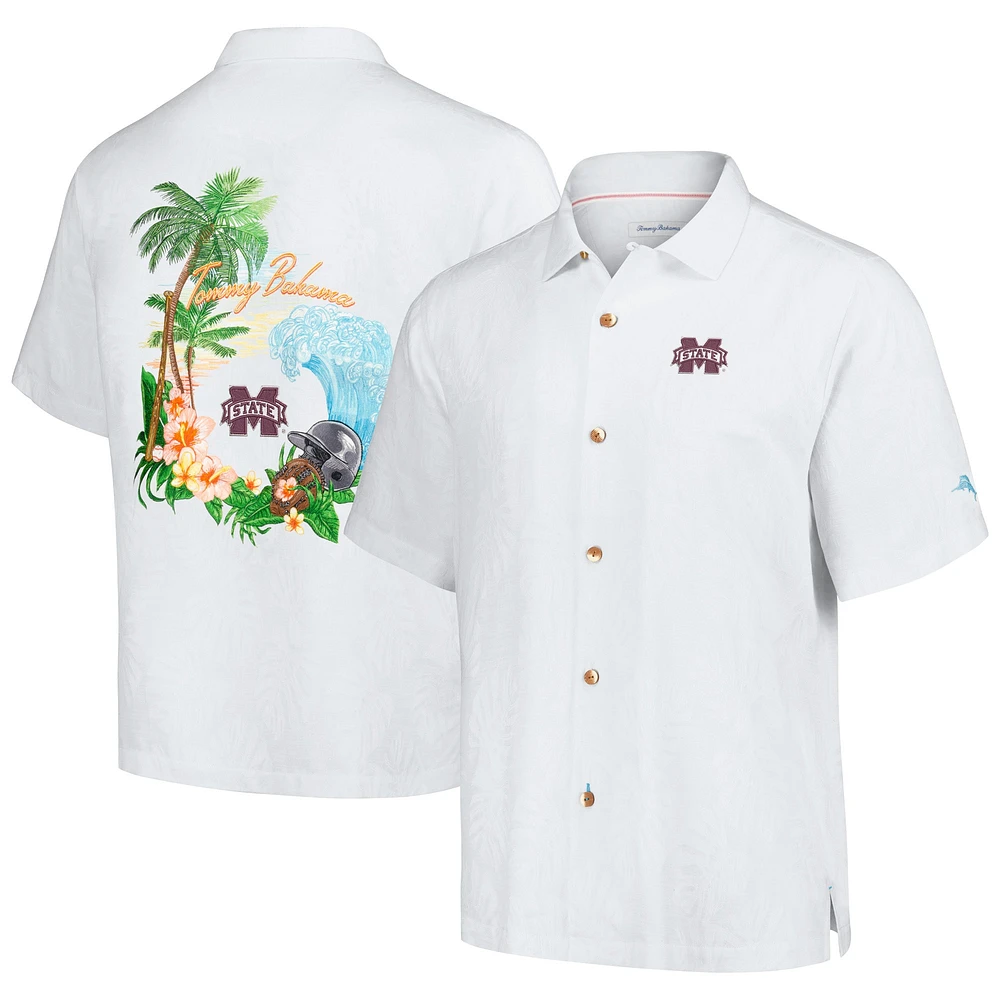 Chemise boutonnée Tommy Bahama pour hommes, Mississippi State Bulldogs Castaway Game Camp, blanche