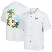 Chemise boutonnée Tommy Bahama pour hommes, Mississippi State Bulldogs Castaway Game Camp, blanche