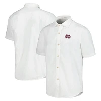 Men's Tommy Bahama White Mississippi State Bulldogs Coconut Point Palm Vista IslandZone Camp Button-Up Shirt