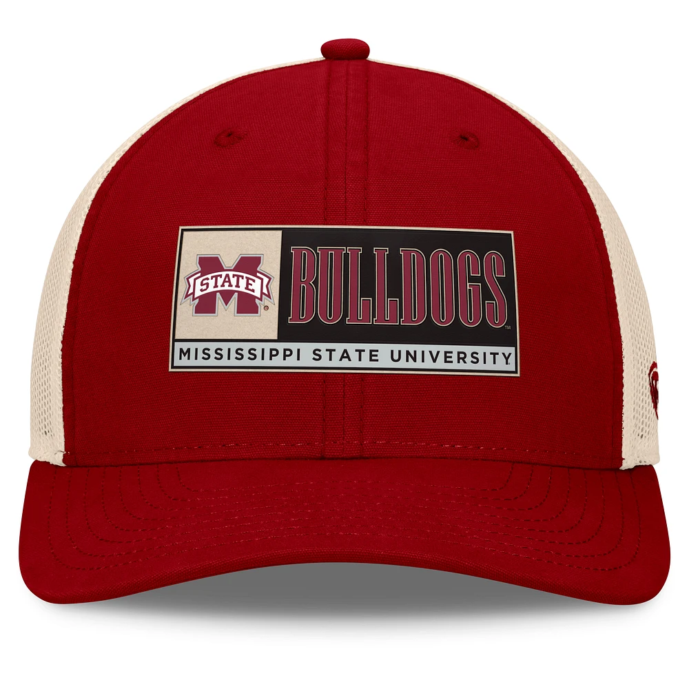 Casquette ajustable Bennett Trucker pour homme Top of the World bordeaux/naturel Mississippi State Bulldogs