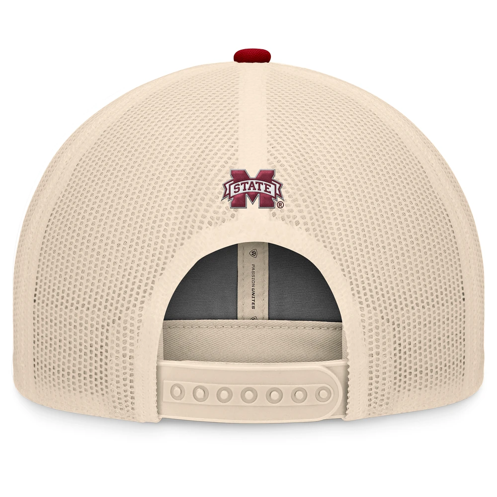 Casquette ajustable Bennett Trucker pour homme Top of the World bordeaux/naturel Mississippi State Bulldogs