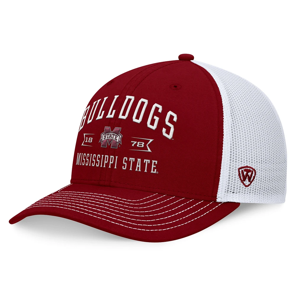 Casquette réglable pour hommes Top of the World marron Mississippi State Bulldogs Carson Trucker