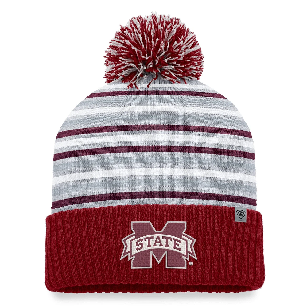 Men's Top of the World Maroon Mississippi State Bulldogs Dash Cuffed Knit Hat with Pom