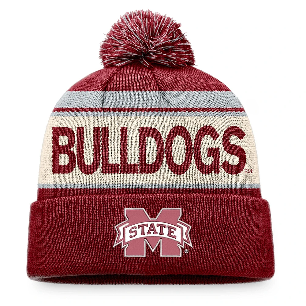 Bonnet en tricot à revers Prime pour hommes Top of the World marron Mississippi State Bulldogs avec pompon