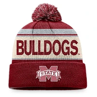 Bonnet en tricot à revers Prime pour hommes Top of the World marron Mississippi State Bulldogs avec pompon