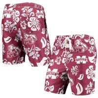 Men's Wes & Willy Maroon Mississippi State Bulldogs Floral Volley Logo Swim Trunks