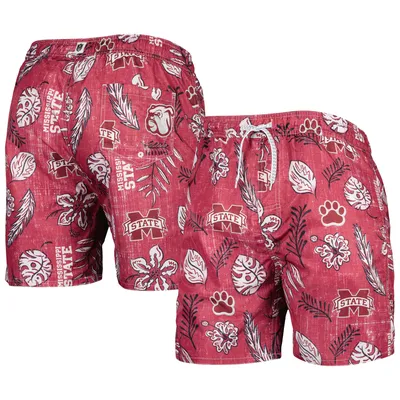 Men's Wes & Willy Maroon Mississippi State Bulldogs Vintage Floral Swim Trunks