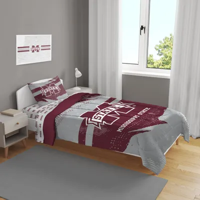Mississippi State Bulldogs Slanted Stripe 4-Piece Twin Bed Set