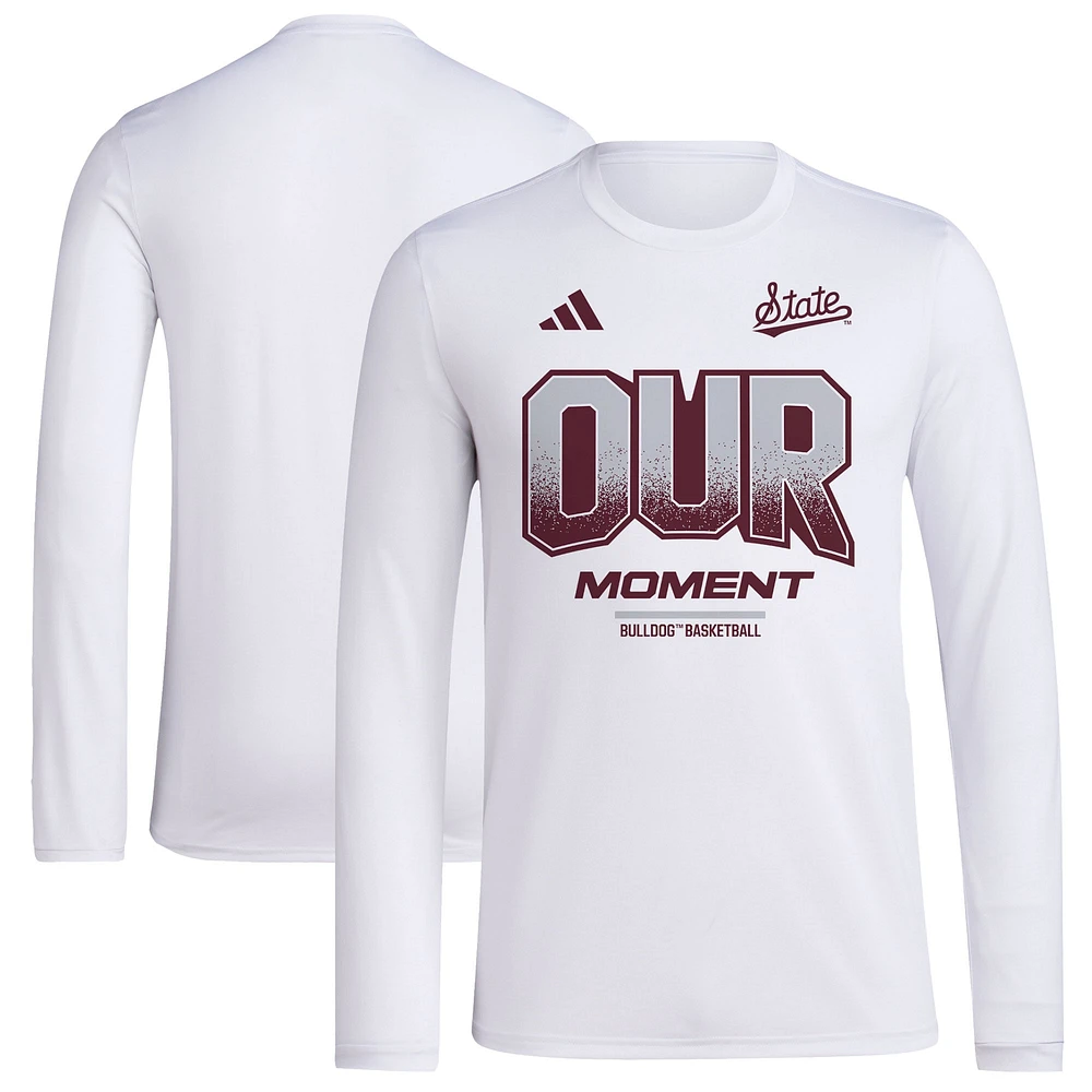 Unisex adidas  White Mississippi State Bulldogs 2024 On-Court Bench Our Moment Long Sleeve T-Shirt