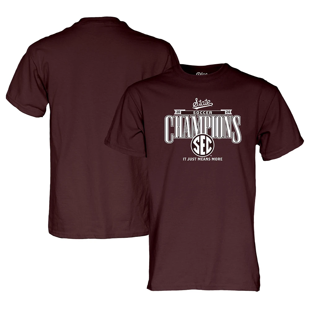 T-shirt unisexe bleu 84 marron Mississippi State Bulldogs Champions de la saison régulière football féminin SEC 2024 pour vestiaire