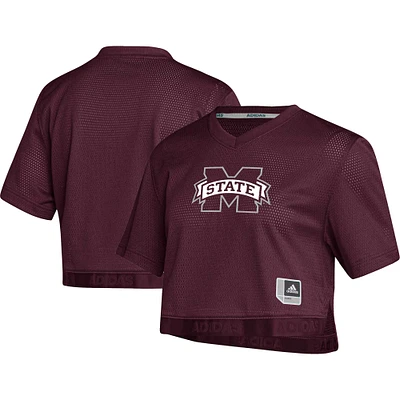 Maillot court à col en V adidas Mississippi State Bulldogs Primegreen pour femme rouge