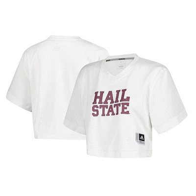 Maillot court à col en V Primegreen blanc pour femme adidas Mississippi State Bulldogs