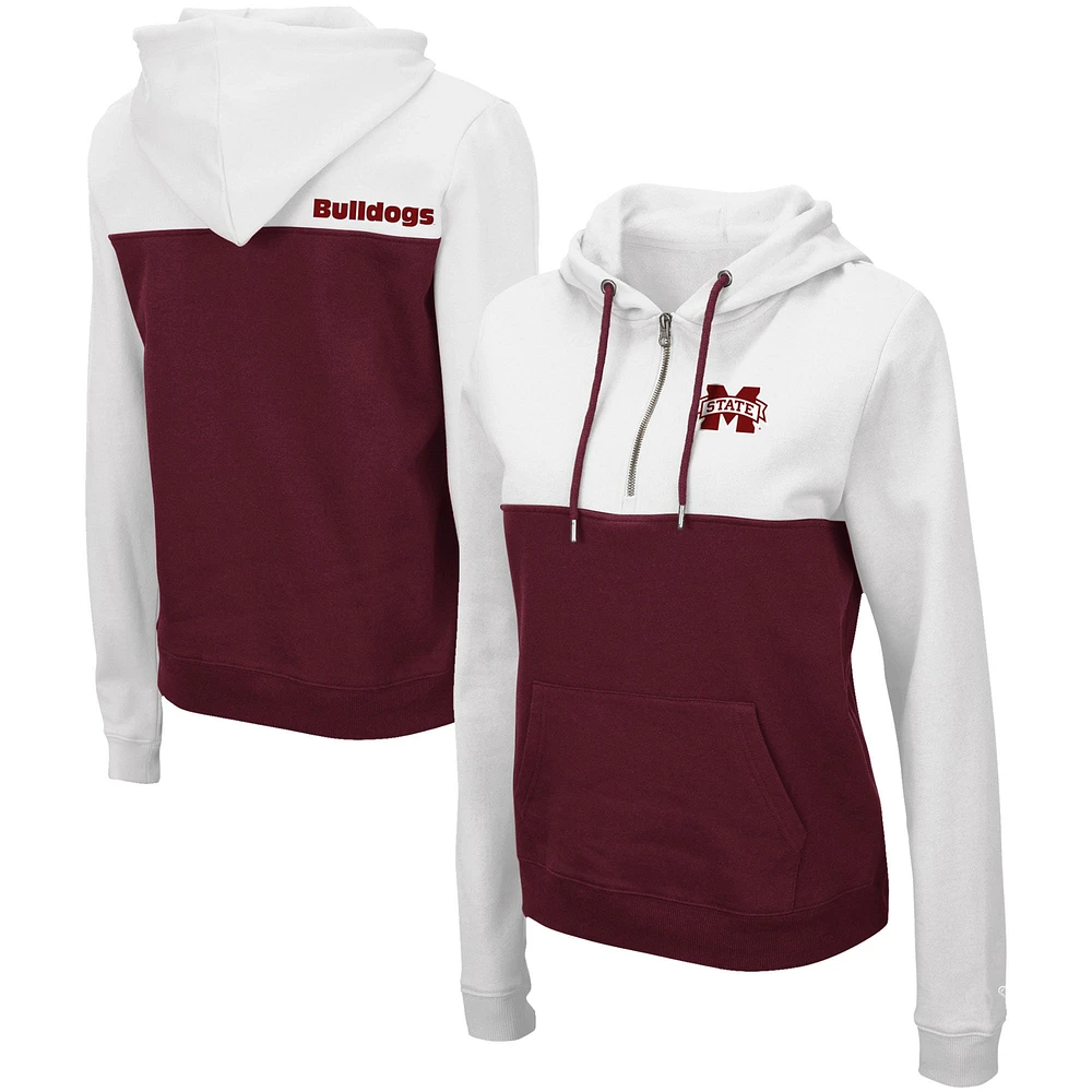 Chandail à capuchon léger demi-glissière Aidan Colosseum White/Maroon Mississippi State Bulldogs pour femme