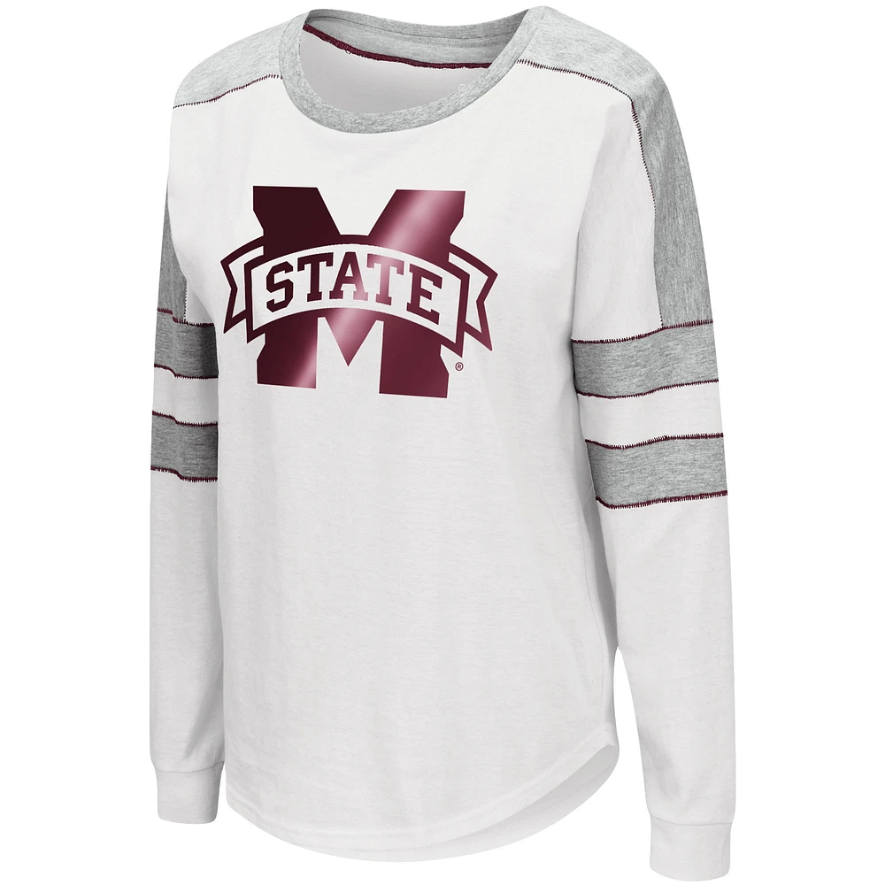 T-shirt Colosseum White Mississippi State Bulldogs Trey Dolman pour femme