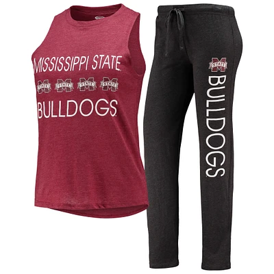 Women's Concepts Sport Black/Maroon Mississippi State Bulldogs Tank Top & Pants Sleep Set