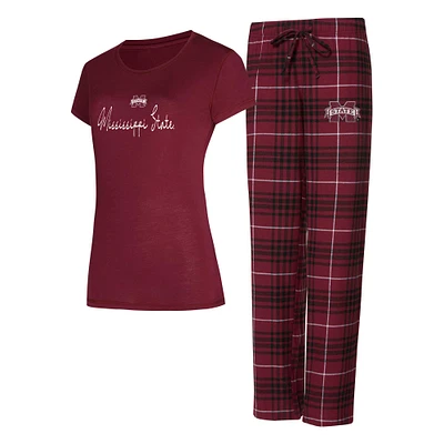 Women's Concepts Sport  Maroon Mississippi State Bulldogs Vector T-Shirt & Flannel Pants Sleep Set