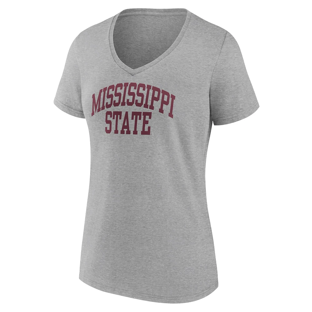 T-shirt à col en V basique Fanatics Heather Grey Mississippi State Bulldogs pour femmes