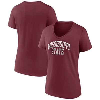 T-shirt à col en V pour femmes Fanatics Maroon Mississippi State Bulldogs Basic Arch