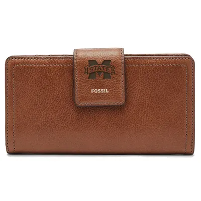Mississippi State Bulldogs Fossil Women's Leather Logan RFID Tab Clutch - Brown